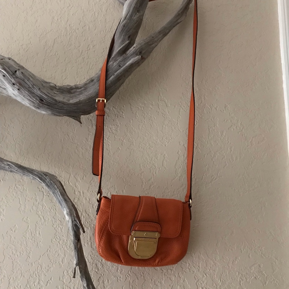 Michael Kors Small Orange Leather Crossbody bag with Gold hardware